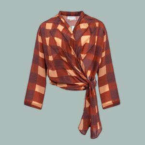 Wray Long Sleeve Wrap Top in Painted Check – XS